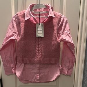 Zara Pink Button Down Shirt with Knitted Vest